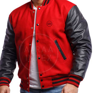 แจ็กเก็ตเลตเตอร์แมนแขนหนังแท้มีสไตล์คลาสสิกสำหรับผู้ชายและผู้หญิงคอปกตั้งดีไซน์สำหรับฤดูหนาว - Product Image 2