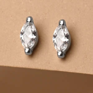 NOVAMART Fine Premium 925 <b>Sterling</b> <b>Silver</b> <b>Stud</b> Earrings for Women Girls Water Drop Shape Gold Bezel Setting Featuring Marquise P - Product Image 2