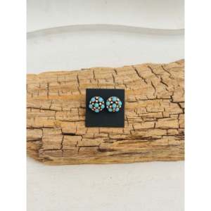 Navajo Kingman Turquoise & Sterling Silver <b>Post</b> Cluster Earrings Cultural Collectible Jewelry Made by Artisans - Product Image 1