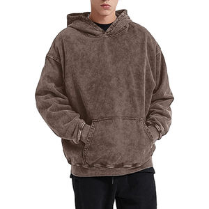 Sweat à capuche en polaire d'hiver délavé à l'acide vintage pour hommes 100% coton éponge motif solide taille 6XL-sérigraphie en soie teinte unie - Product Image 6