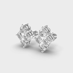 Boucles d'oreilles clous en diamant de laboratoire, grappe de quatre pierres taillées, en argent sterling 925 massif, certifiées IGI, rhodiées, cadeau d'anniversaire ou de fête - Product Image 2