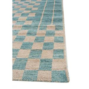 Tapis en laine noué à la main Blythe Blue AKWJ-1004, grand motif géométrique en losanges, pour salon ou couloir, en viscose - Product Image 4