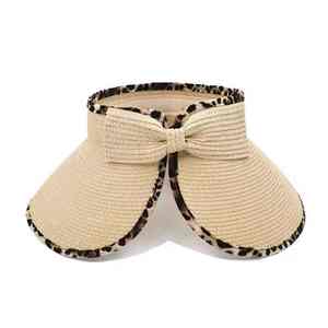 Latest <b>Summer</b> <b>Straw</b> Visor <b>Hats</b> With Bow And Leopard Printing Trimming Adjustable Multi Colors Sun Visor <b>Hat</b> - Product Image 4