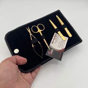 Pince à sourcils or mat pince à épiler personnalisée durable en acier inoxydable pince à sourcils inclinée avec ciseaux de beauté à ressort - Product Image 3