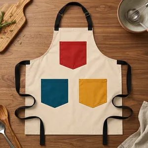 Classic Heavy Duty Reusable Canvas Bib <b>Apron</b> with Three Colorful Pockets Fashionable & Water Resistant for Cooking Daily Use - Product Image 1