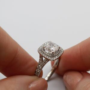 6mm Cushion Cut Moissanite Engagement <b>Ring</b> with Double Halo and Pave Side Stone Band | Bridal Wedding <b>Fine</b> Jewelry - Product Image 2