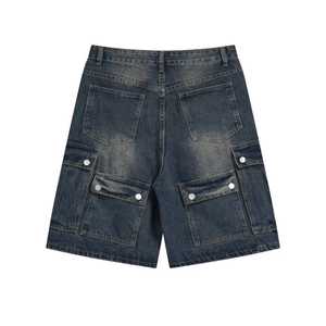 Venta al por mayor de pantalones cortos de mezclilla holgados personalizados para hombre Vintage empalme desteñido Streetwear recortado pantalones cortos de mezclilla desgastados de gran tamaño para los hombres - Product Image 4