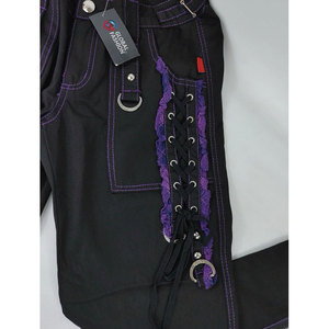 Pantalones Anchos Rectos Estilo Punk Gótico Negro y Morado con Cadenas y Cremalleras, Pantalones de Fiesta Juveniles Estilo Rock - Product Image 3