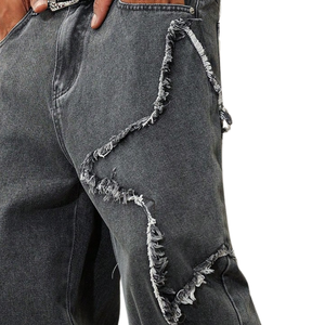 <b>Mens</b> Loose Fit Black Denim <b>Jeans</b> Distressed Ripped Frayed Detail Washed Streetwear Casual Fashion Pants For <b>Men</b> Modern Urban - Product Image 5