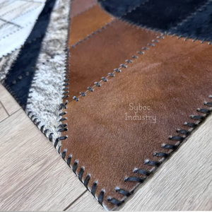 Tapis en cuir de vache faits à la main pour le salon avec de vrais poils de peau de vache sur des peaux d'animaux en cuir brut - Product Image 4
