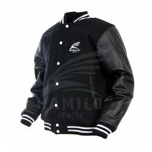 Chaqueta Varsity Letterman con mangas de cuero y lana para hombre y mujer, con decoración de botones, logotipo bordado personalizado para invierno - Product Image 1