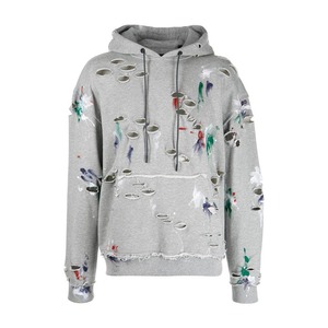 Nouvel ensemble de survêtement homme en coton brodé, style streetwear brut, avec impression personnalisée effet éclaboussures, comprenant un sweat à capuche et un pantalon de survêtement effet vieilli - Product Image 1