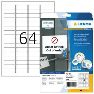 Etiqueta de Índice para Archivo HERMA, Papel Blanco, 45.7 x 16.9 mm (Ancho x Alto), Accesorio para Carpeta de Archivos - Product Image 1