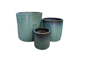 Ensemble de 3 pots en forme de cylindre finition extérieure émaillée pots de fleurs en céramique jardinières décoration de la maison et fournitures de jardin poterie de jardin - Product Image 3