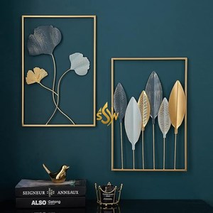 Arte de pared de Metal decorativo para el hogar, estilo moderno, colgante de pared, diseño de hoja de facalidad, polvo de Color dorado, decoración de entrada de Hotel - Product Image 5