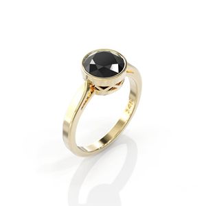 Bague solitaire en diamant noir taille ronde sertie en bélière pour femmes - Product Image 6
