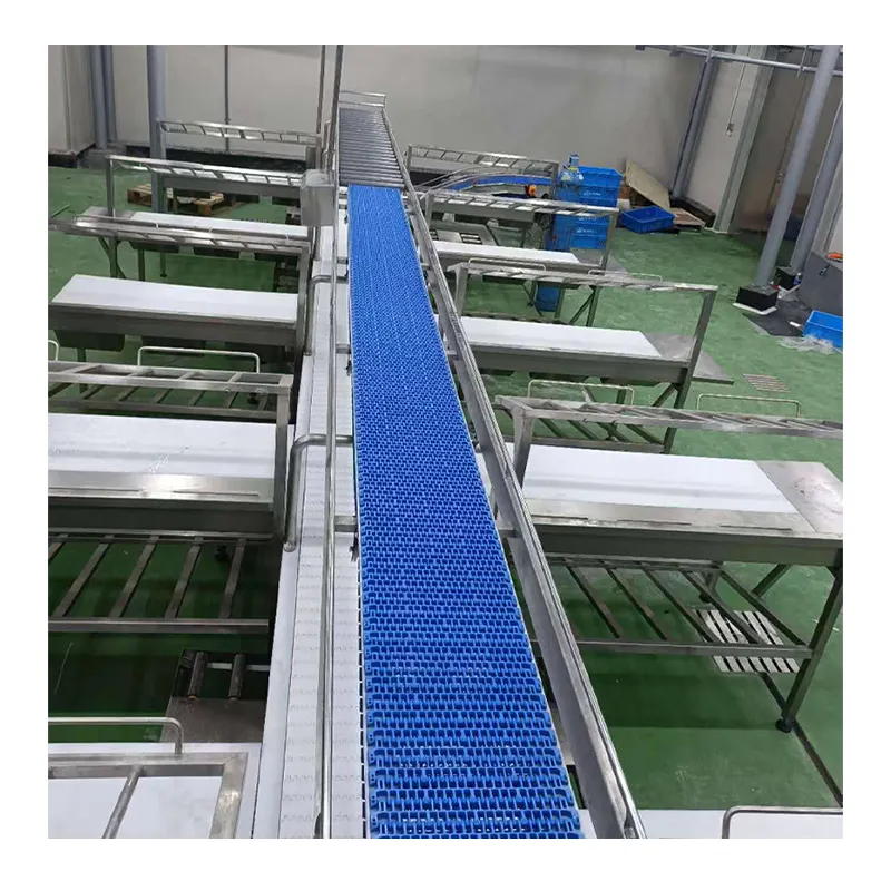Automatic Meat Poultry Plant Turnover Box Meat Beef Mutton Pork Cutting Processing Belt Conveyor