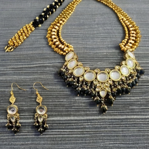Conjunto de collar de gargantilla de novia pesada Kundan chapado en oro del fabricante indio, joyería de circón bonita para fiestas de boda, mujeres y niñas - Product Image 1