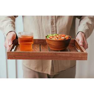 Bandeja de servir de madera de teca artesanal con un hermoso patrón de vetas, tabla rectangular para decoración de hogar de lujo y necesidades de entretenimiento. - Product Image 6