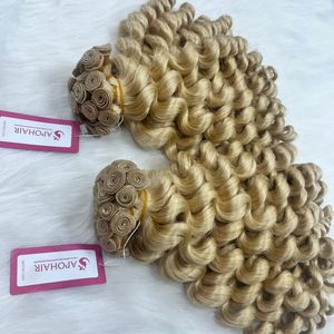 Alta calidad doble dibujado Remy cuerpo mano atada trama brasileña rubia extensión de cabello humano estilo de onda Natural - Product Image 3