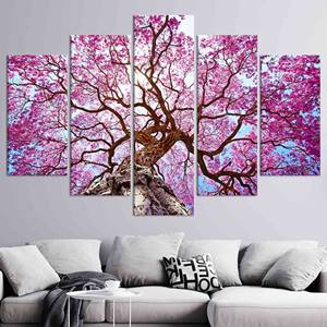 Obra de arte impresa en lienzo: decoración de paisaje floral con árbol de flores rosas, juego de 5 lienzos Mx - Product Image 1