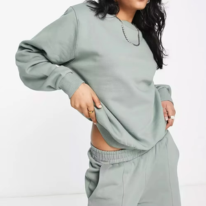 Nuevo diseño de chándal de algodón con capucha, ajuste holgado, manga larga, ropa informal, transpirable, secado rápido, Color sólido, cuello redondo, manga larga - Product Image 5