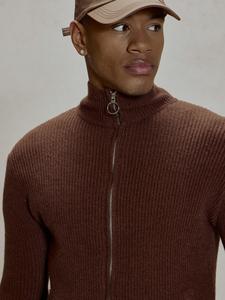 <span class=keywords><strong>Cardigan</strong></span> ample à col roulé mi-haut en tricot côtelé 100 % laine <span class=keywords><strong>marron</strong></span> <span class=keywords><strong>foncé</strong></span> pour homme, personnalisé ODM, hiver - Product Image 4