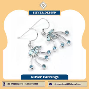 Pendientes colgantes bonitos de plata con Topacio azul natural y piedras preciosas de corte redondo en fábrica al por mayor de proveedores de fabricantes - Product Image 6