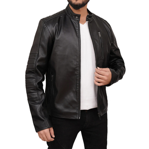 Chaqueta de camionero de piel de cordero auténtica acolchada de estilo universitario clásico de alta calidad al por mayor para hombre - Product Image 2