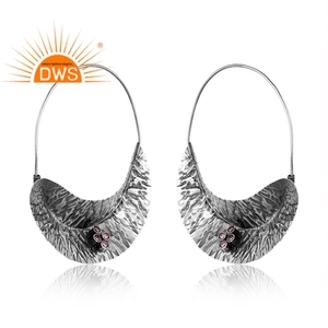 Best Selling Oxidized Sterling Silver Natural <b>Red</b> Zircon Gemstone Dangle <b>Earring</b> Custom Jewelry Manufacturer - Product Image 3