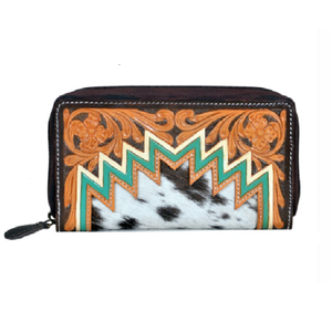Handmade Genuine Leather Hair On Hide <b>Zip</b> Around <b>Wallet</b> Western Tooled Organizer Clutch Purse RFID Travel <b>Wallet</b> for Women - Product Image 1