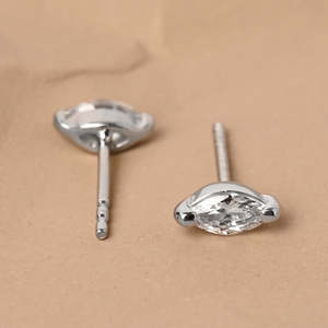 NOVAMART Fine Premium 925 <b>Sterling</b> <b>Silver</b> <b>Stud</b> Earrings for Women Girls Water Drop Shape Gold Bezel Setting Featuring Marquise P - Product Image 3