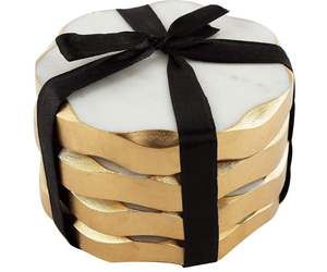 Posavasos de mármol clásicos-Juego de 4 posavasos naturales redondos con bordes dorados Hermoso regalo ecológico de Artisan Craft - Product Image 6