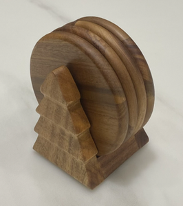 ชุดจานรองแก้วไม้ทรงต้นไม้ 4 ชิ้น - Product Image 1