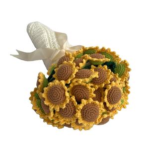 Handmade Cotton Crochet Blanket with Sunflower Lily of Valley Rose <b>Bouquet</b> Custom <b>Artificial</b> Flowers Textile & Fabric Craft - Product Image 1