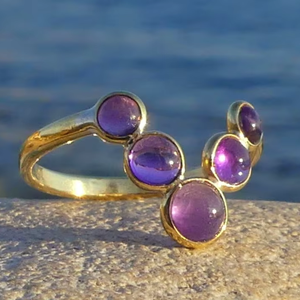 Bague ajustable en argent sterling 925 plaqué or faite à la main Améthyste Gemmes 5X7MM Environ forme ronde Ensemble de bijoux de mode - Product Image 1
