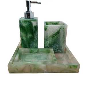 จานและเครื่องจ่ายสบู่ทำจากเรซิ่นชุดห้องน้ำดีไซน์เท่ทันสมัย - Product Image 1