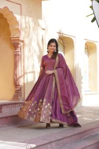 Latest Designer <strong>Anarkali</strong> Gown Chinon Silk Embroidery Sequence Work High Quality Indian Pakistani Style Adults Special Parties