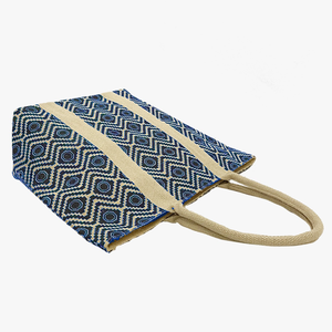 Sac de plage en jute écologique avec impression géométrique intégrale Poignée en ruban de sangle en coton doux Compagnon de magasinage pratique - Product Image 4