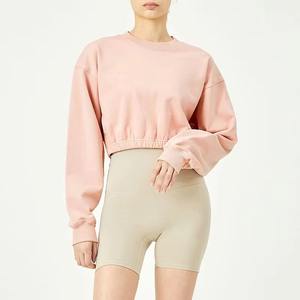 Sudadera de lana antibolitas transpirable de manga larga para mujer, sudadera con logotipo frontal, el mejor estilo de cultivo de Material suave - Product Image 1