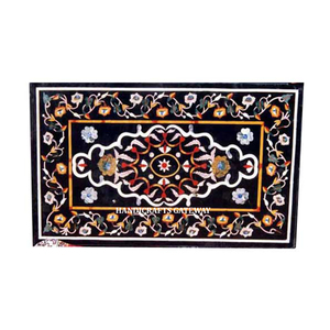 Handmade Black Marble With Antique Natural Mother of <b>Pearl</b> Inlay Art Work Rectangular Shape Hotel and Home Decoration Table <b>Top</b> - Product Image 1