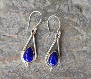 Wholesale 925 Sterling Silver Pear Shape Drop Earrings New Design Lapis Lazuli Gemstone Diamond & Pearl Fashionable Party <b>Gift</b> - Product Image 4