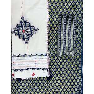 Conjunto de traje de seda sin coser con estampado a mano y diseño de bloques, ideal para fiestas étnicas, que incluye un salwar kameez y dupatta con trabajo artístico hecho a mano. - Product Image 1
