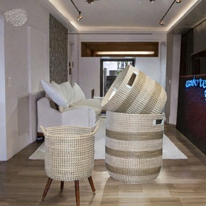 Cesta de Almacenamiento de Pasto Marino con Cordón de Plástico, Cesta de Lavandería Tejida con Cordón de Plástico, Venta al por Mayor 2026, Vietnam - Product Image 3