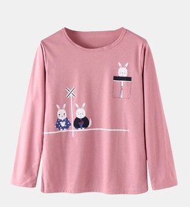 เซ็ตชุดนอนใส่อยู่บ้านสำหรับผู้หญิง XL ชุดเดรสแขนยาวพิมพ์ลายการ์ตูนสัตว์น่ารักเอวยางยืดสำหรับฤดูร้อน - Product Image 4