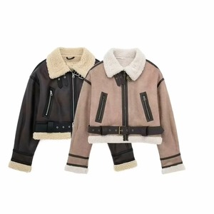 Veste à carreaux en flanelle doublée de laine d'hiver pour femmes avec bouton à capuche veste à manches longues femmes pull manteau veste de style moto - Product Image 1