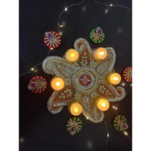 Candelero Rangoli hecho a mano indio de gran venta para bodas, fiestas, Diwali, decoración del hogar para decoraciones de mesa, centros de mesa - Product Image 2