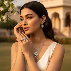 925 <b>Silver</b> Gemstone Pendant Earrings Ring Set for Women Fine Pendants & <b>Charms</b> - Product Image 3