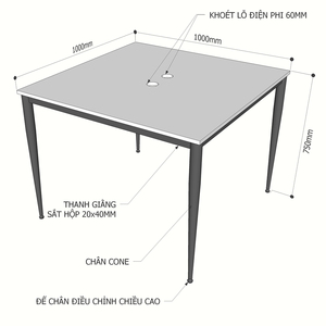 Table minimaliste pour 2 personnes, 100x100cm, en contreplaqué avec revêtement mélaminé, pieds Cone II, HBCN013 - Product Image 6