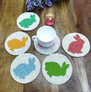 Handmade Rabbit Design Beaded <b>Coaster</b> Set 6pcs <b>Glass</b> Cup Mats Kitchen Table Decoration From Indian Supplier Wholesale Rate - Product Image 1